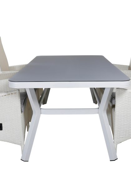 Virya matgrupp utomhus 200cm + 6 padova reclinerstolar - vit
