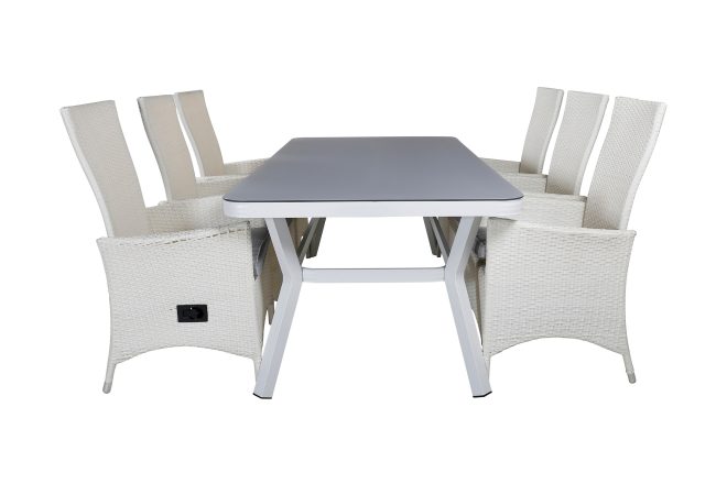 Virya matgrupp utomhus 200cm + 6 padova reclinerstolar - vit