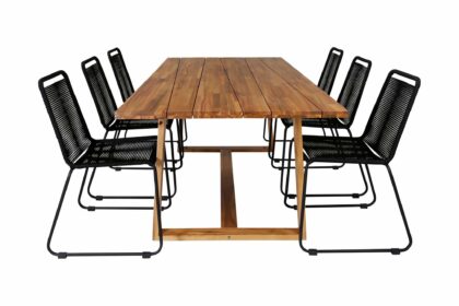 Plankton matgrupp utomhus 220cm + 6 lindos stapelbara matstolar - vit