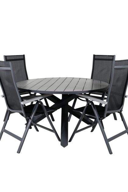 Parma matgrupp utomhus rund Ø140cm + 4 albany positionsstolar - svart/grå