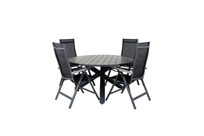 Parma matgrupp utomhus rund Ø140cm + 4 albany positionsstolar - svart/grå