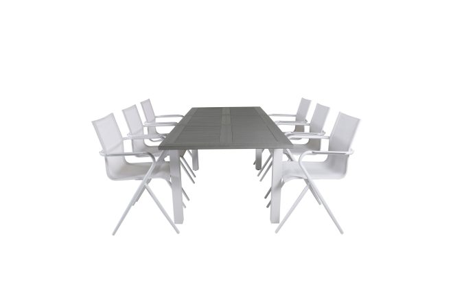 Albany förlängningsbar matgrupp utomhus 152cm + 6 alina stolar - grå/vit