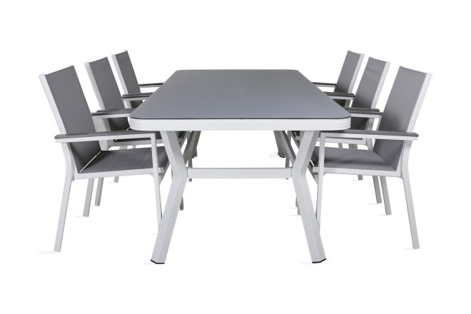 Virya matgrupp utomhus 200cm + 6 parma matstolar - vit/grå