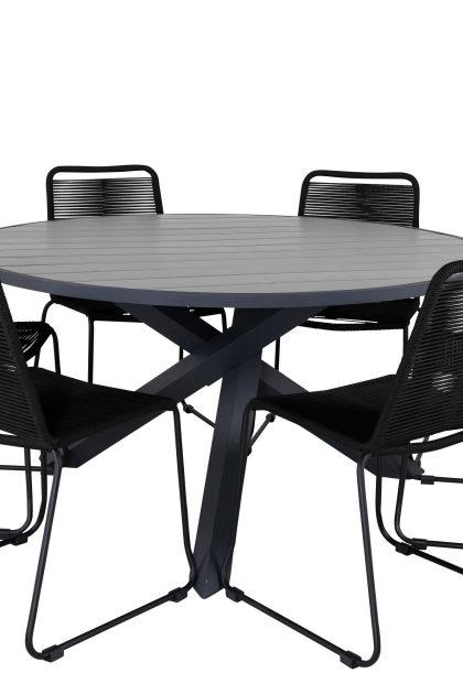 Parma matgrupp utomhus rund Ø140cm + 6 lindos stolar - svart/grå