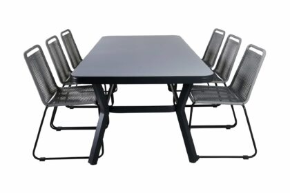 Virya matgrupp 200cm + 6 lindos matstolar - svart/natur