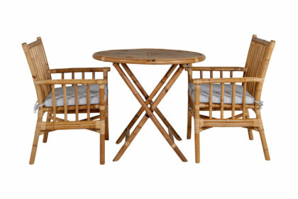 Cane matgrupp rund Ø80cm + 2 karmstolar - brun