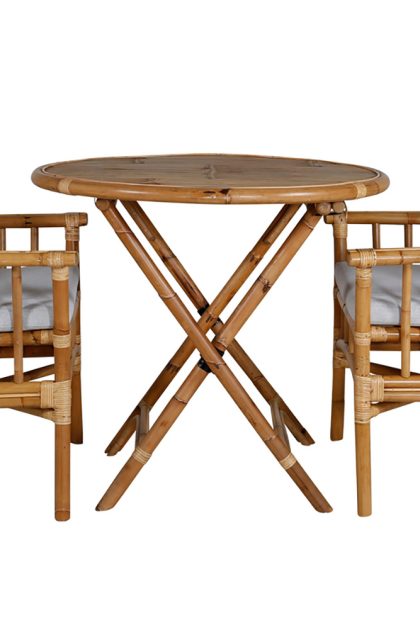 Cane matgrupp rund Ø80cm + 2 karmstolar - brun