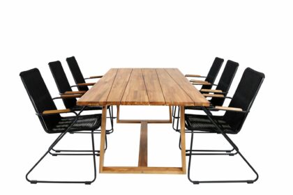 Plankton matgrupp utomhus 220cm + 6 bois karmstolar - brun/svart