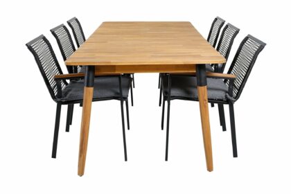 Julian matgrupp utomhus 210cm + 6 dallas matstolar - svart/natur