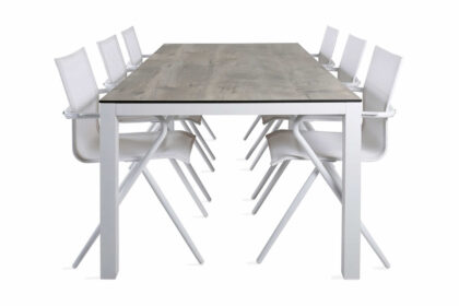 Llama matgrupp utomhus 205cm + 6 alina matstolar - svart/grå
