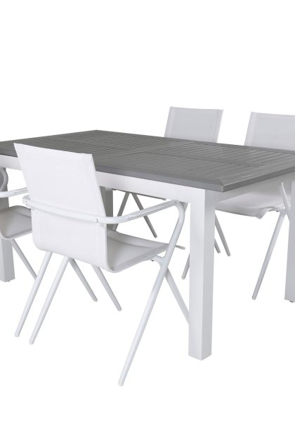 Albany förlängningsbar matgrupp utomhus 152cm + 4 alina stolar - grå/vit