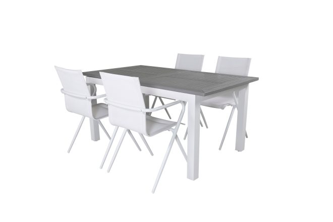 Albany förlängningsbar matgrupp utomhus 152cm + 4 alina stolar - grå/vit