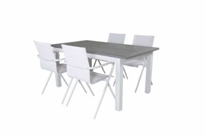 Albany förlängningsbar matgrupp utomhus 152cm + 4 alina stolar - grå/vit