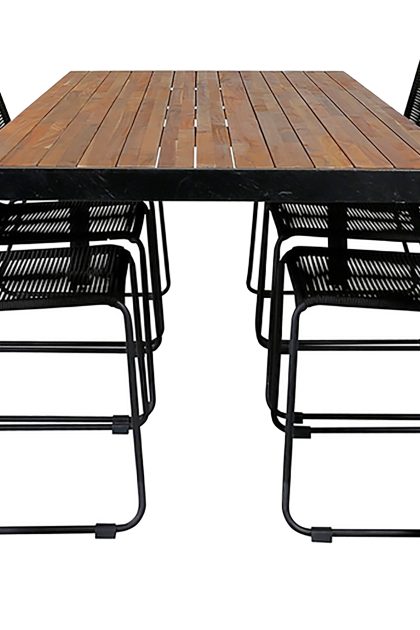 Bois matgrupp utomhus 205cm + 6 lindos stapelbara matstolar - svart/grå