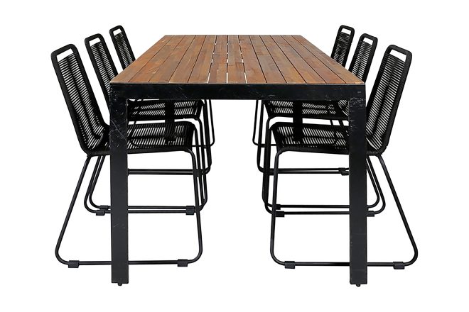 Bois matgrupp utomhus 205cm + 6 lindos stapelbara matstolar - svart/grå