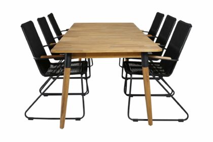 Julian matgrupp utomhus 210cm + 6 bois karmstolar - svart/grå