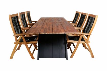 Doory matgrupp utomhus 250cm + 6 peter positionsstolar - svart/grå