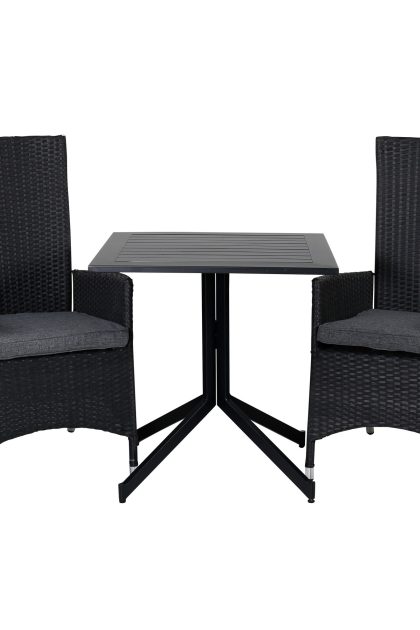 Way matgrupp utomhus 70cm + 2 padova reclinerstolar - svart/grå