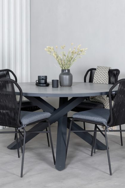 Parma matgrupp utomhus rund Ø140cm + 4 julian matstolar - svart/grå