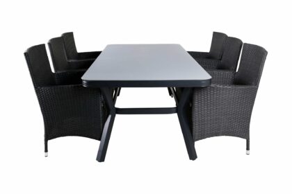 Virya matgrupp utomhus 200cm + 6 malin karmstolar - svart/grå