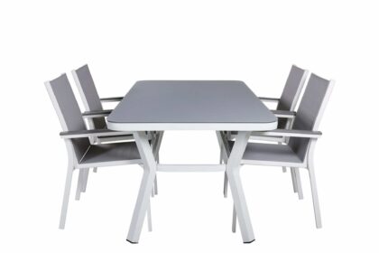 Virya matgrupp utomhus 160cm + 4 parma matstolar - vit/grå