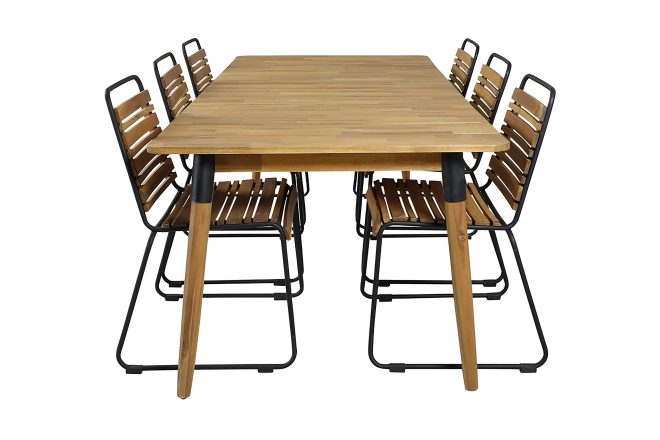 Julian matgrupp utomhus 210cm + 6 bois matstolar - svart/grå