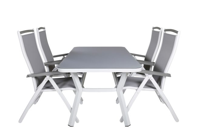 Virya matgrupp utomhus 160cm + 4 albany positionsstolar - vit/grå