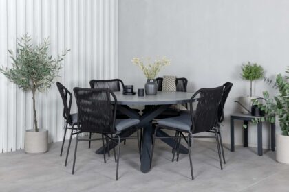 Parma matgrupp utomhus rund Ø140cm + 6 julian matstolar - svart/grå