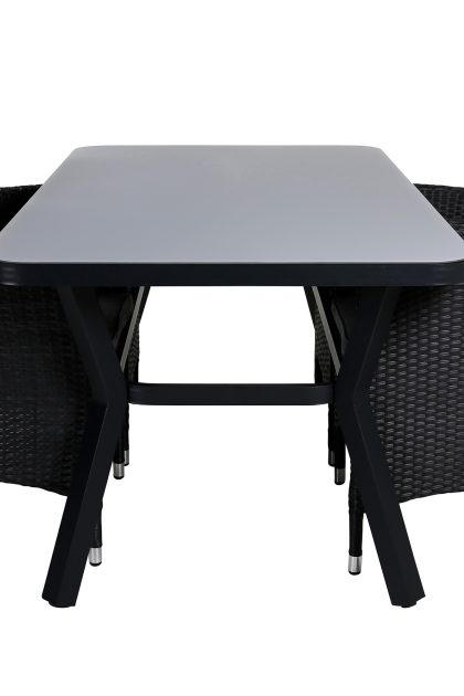 Virya matgrupp utomhus 160cm + 4 malin karmstolar - svart/grå