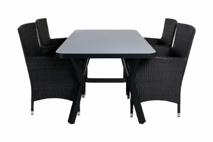 Virya matgrupp utomhus 160cm + 4 malin karmstolar - svart/grå