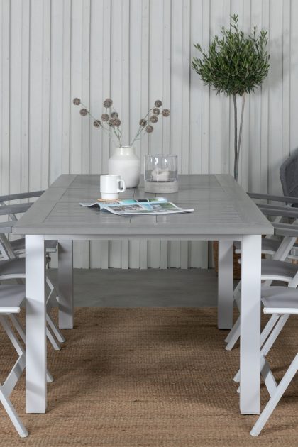 Albany förlängningsbar matgrupp utomhus 152-210cm + 6 stolar - brun/vit