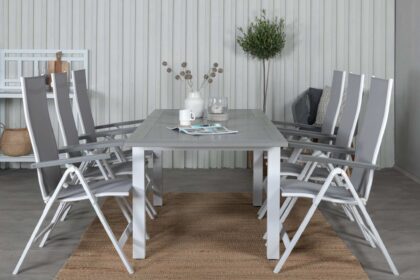 Albany förlängningsbar matgrupp utomhus 152-210cm + 6 stolar - brun/vit