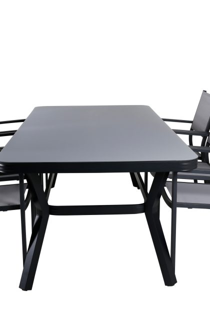 Virya matgrupp utomhus 200 cm + 6 copacabana stapelbara stolar - svart