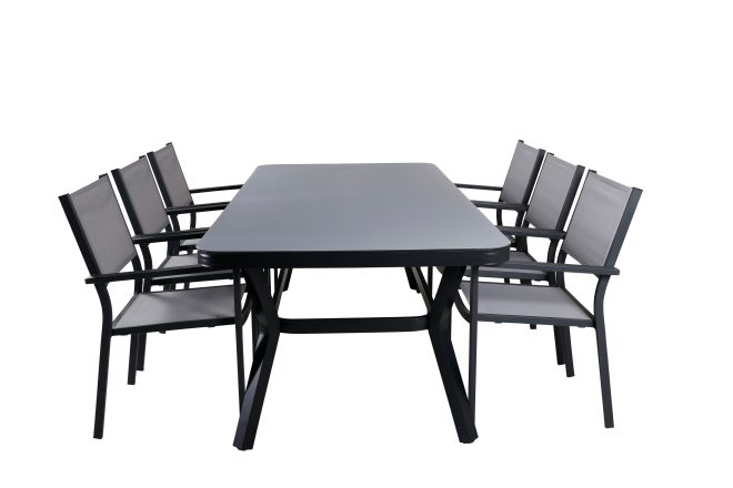 Virya matgrupp utomhus 200 cm + 6 copacabana stapelbara stolar - svart