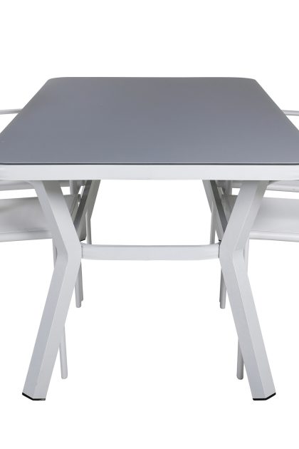 Virya matgrupp utomhus 160cm + 4 santorini karmstolar - vit/grå