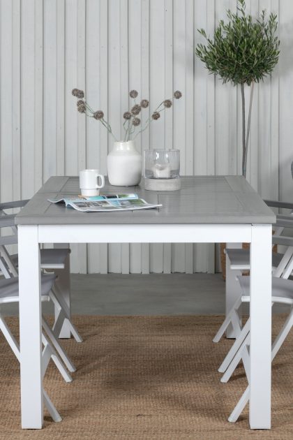 Albany förlängningsbar matgrupp utomhus 152-210cm + 4 stolar - brun/vit