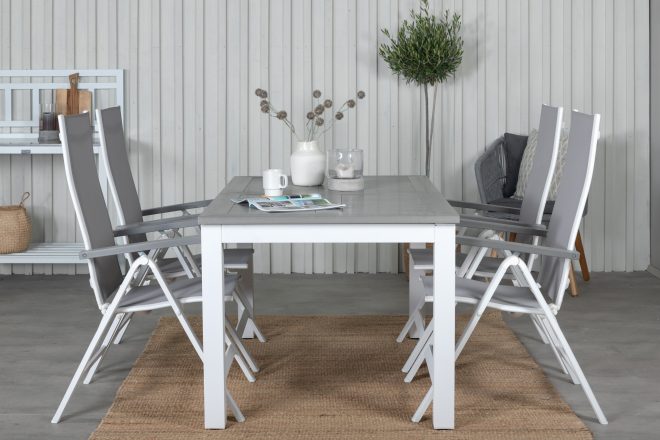 Albany förlängningsbar matgrupp utomhus 152-210cm + 4 stolar - brun/vit