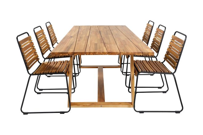 Plankton matgrupp utomhus 220cm + 6 bois matstolar - brun/vit