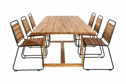 Plankton matgrupp utomhus 220cm + 6 bois matstolar - brun/vit