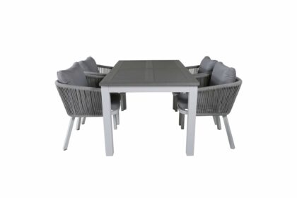Albany förlängningsbar matgrupp utomhus 152cm + 4 virya stolar - grå/vit