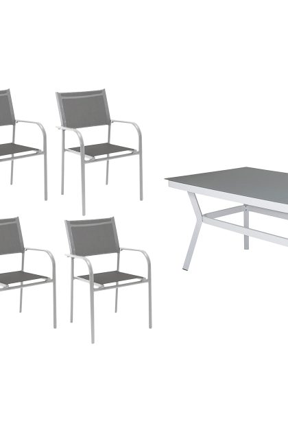 Virya matgrupp utomhus 200cm + 6 santorini karmstolar - vit/grå