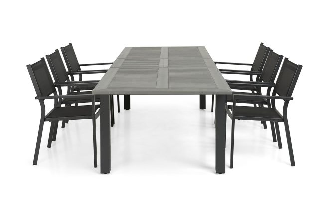 Matgrupp utomhus monaco 220-280 + 6 sierra stapelstol - svart|svart