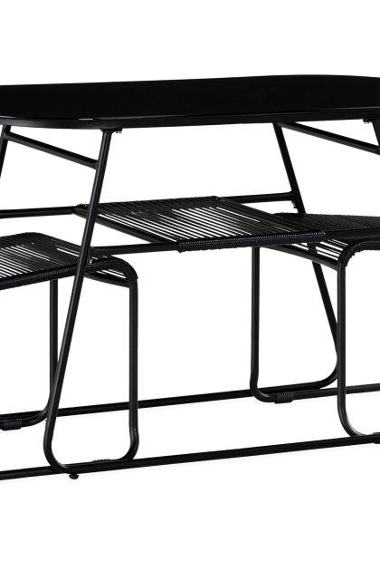 Caféset lamborg 120 cm oval + 2 utestolar - glas/svart