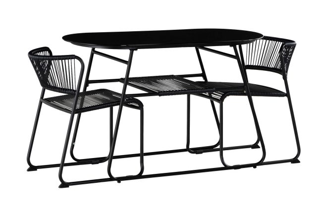 Caféset lamborg 120 cm oval + 2 utestolar - glas/svart