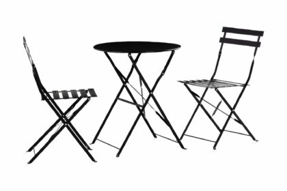 Caféset brunshuse 60 cm rund + 2 klappstolar utomhus - svart