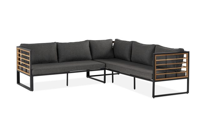 Hörnsoffa utomhus tarruza - teak/svart/grå