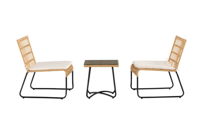Caféset happ 45 cm + 2 korgutestolar - natur