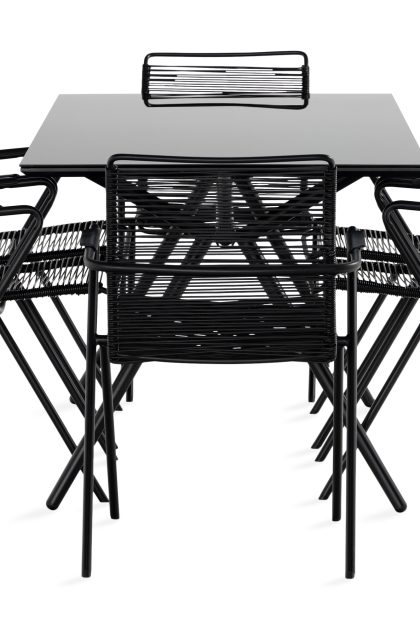 Matgrupp utomhus rosasco 160 cm + 6 utestolar - glas/svart