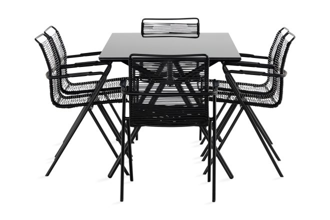 Matgrupp utomhus rosasco 160 cm + 6 utestolar - glas/svart