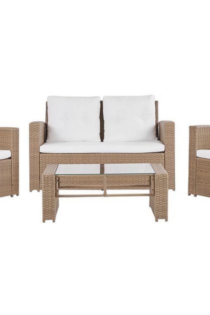 Loungegrupp utomhus 4-sits konstrotting ljusbrun luca - trä/natur